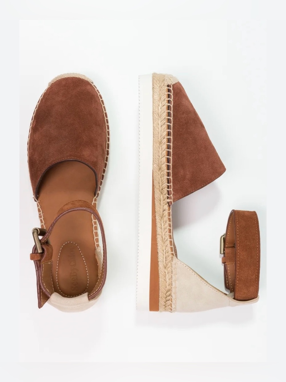 See By Chloe Tan Suede Espadrille Wedges with Back Strap